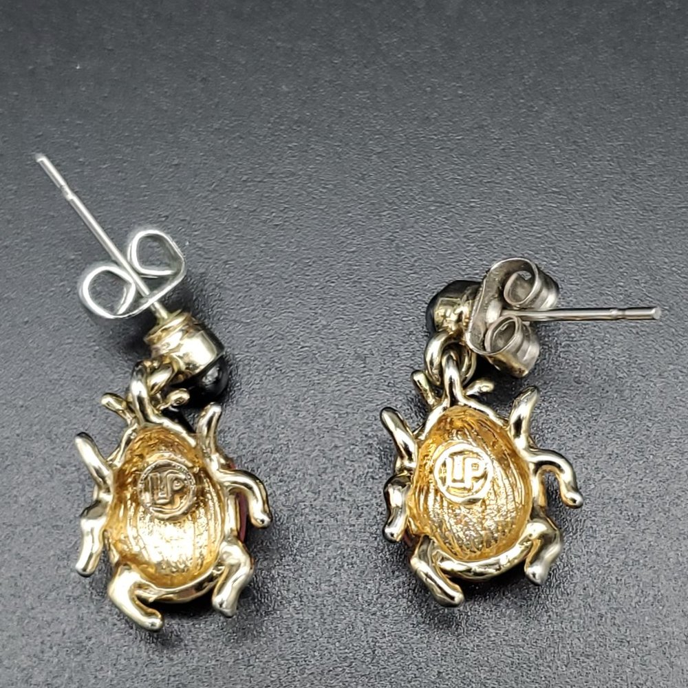 Enamel and Rhinstone Ladybug Earings Signed LP - Picture 3 of 6